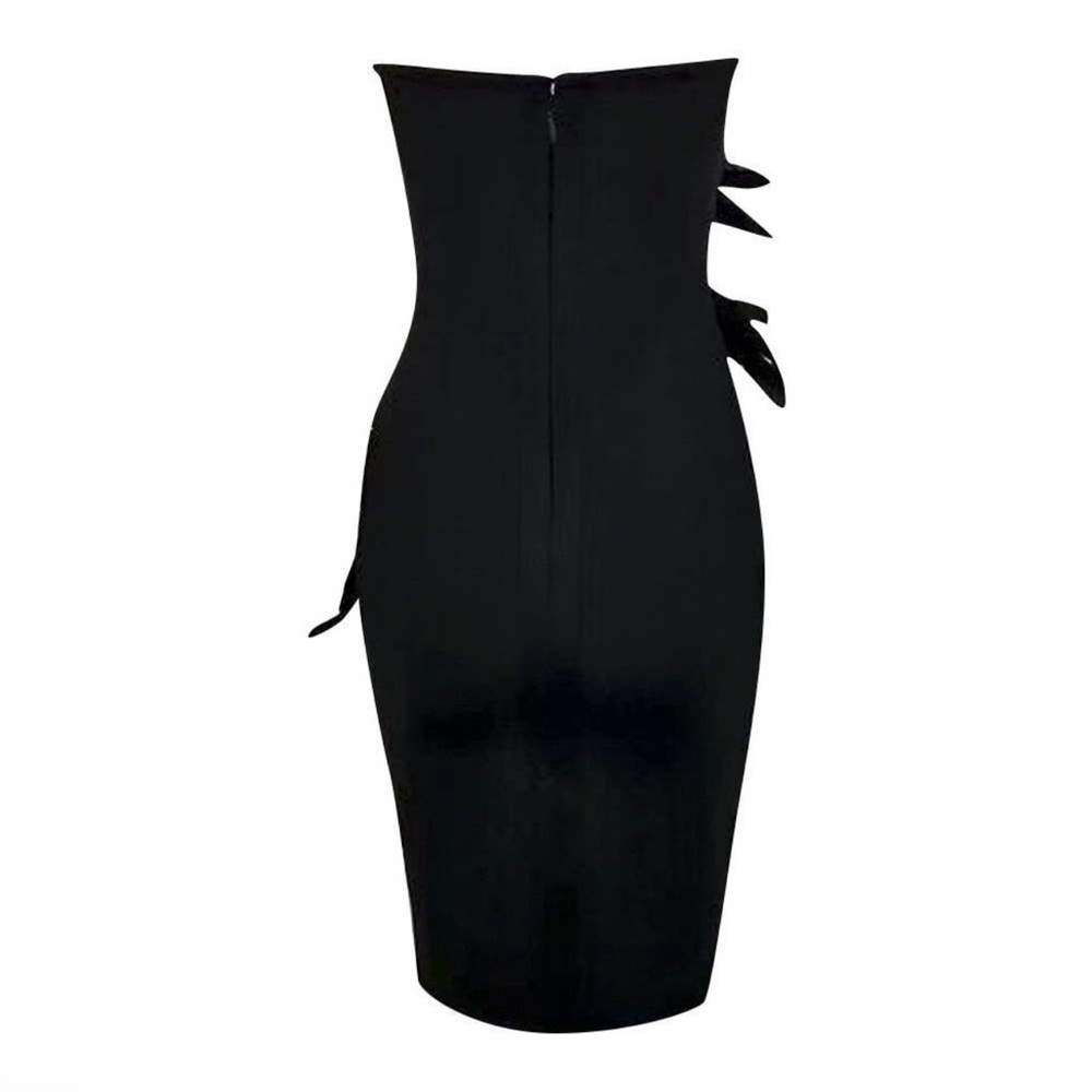 Boutique Black Feather Strapless Dress | Luxury Evening Cocktail Dress | M–L - Picture 5 of 11